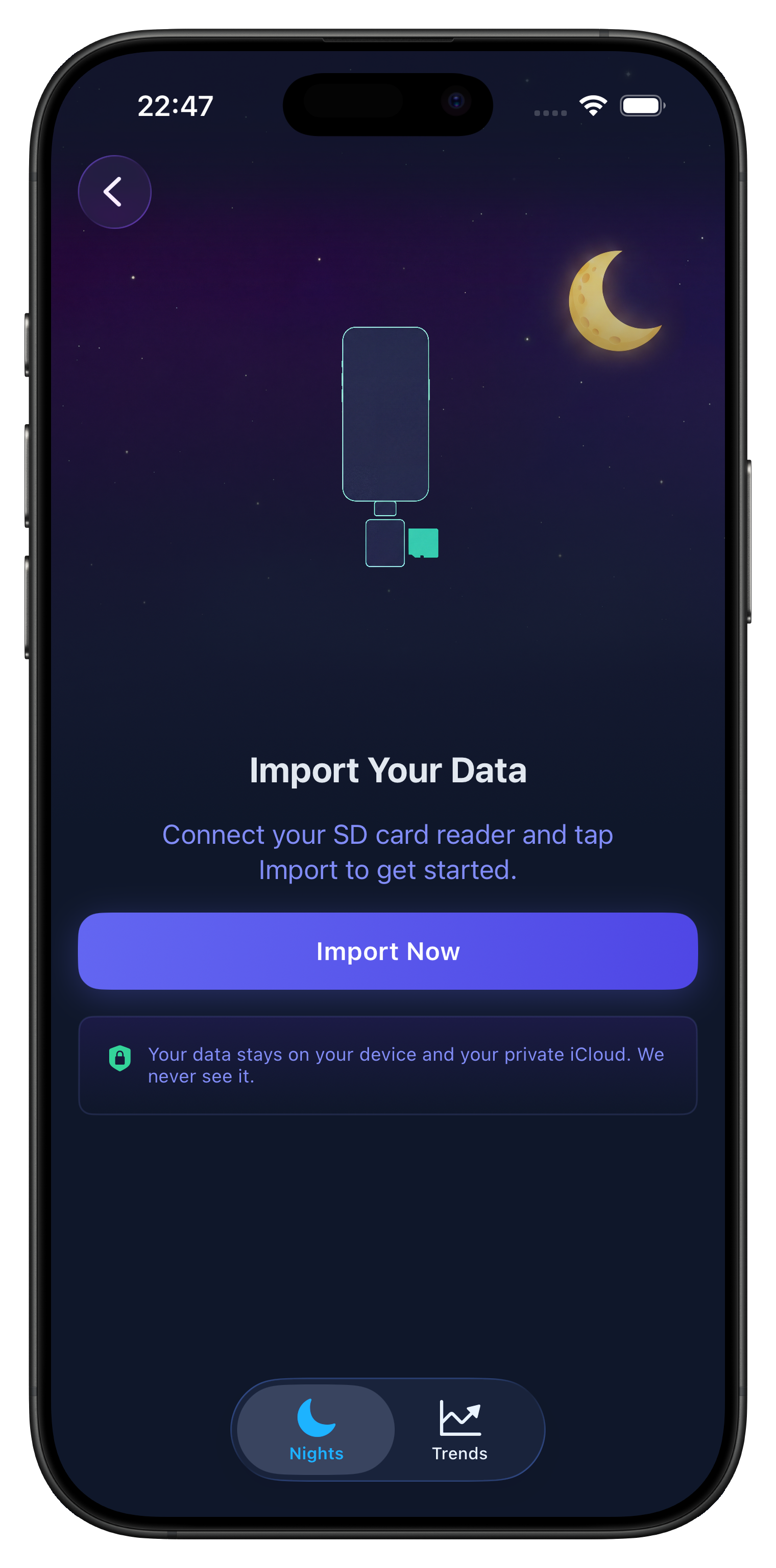 CPAP Analysis Import Your Data screen with the Import Now button